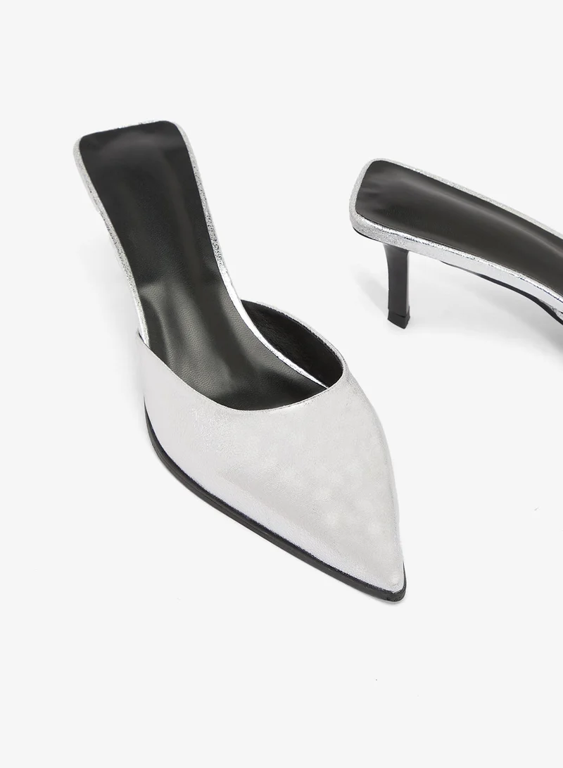 Ella Limited Edition Silver Silver Metallic Open Back Mid Heel Pumps for Women | Best Price UAE