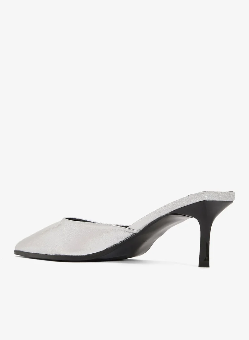 Ella Limited Edition Silver Metallic Open Back Mid Heel Pumps