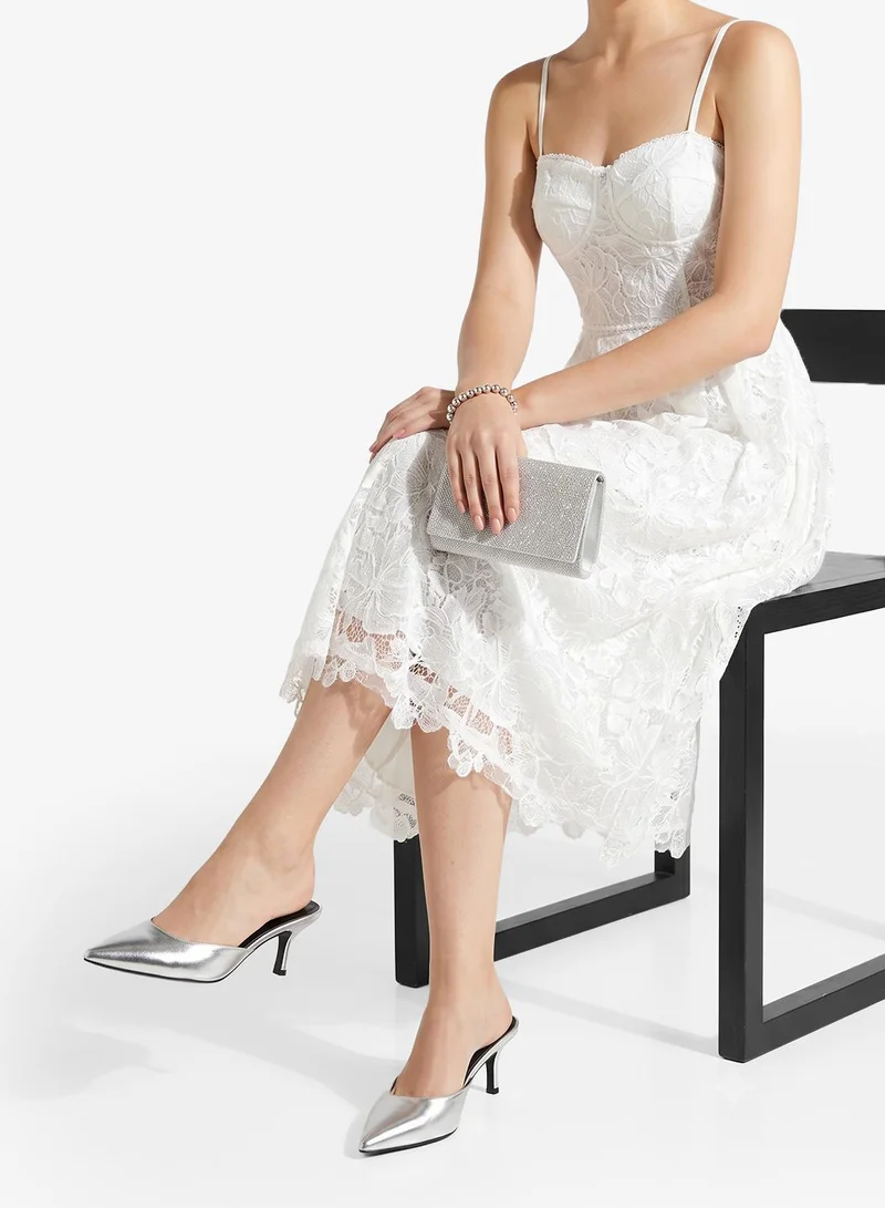 Ella Limited Edition Silver Silver Metallic Open Back Mid Heel Pumps for Women | Best Price UAE