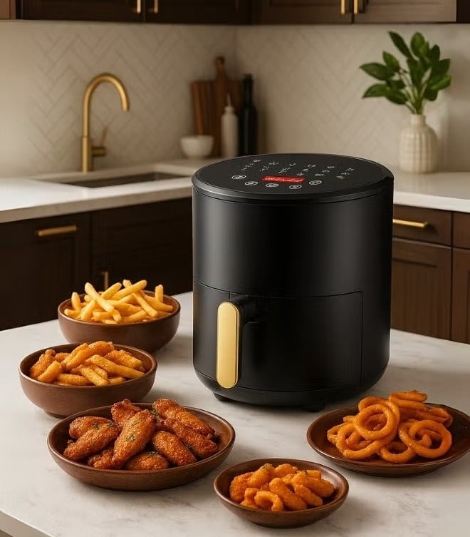 قلاية هوائية صحية بدون زيت, مقلاة هوائية كهربائية صحية للقلي/ الشواء/ الخبز/ التحميص سعة 4 لتر قوة 2400 واط - لون أسود - Image 2