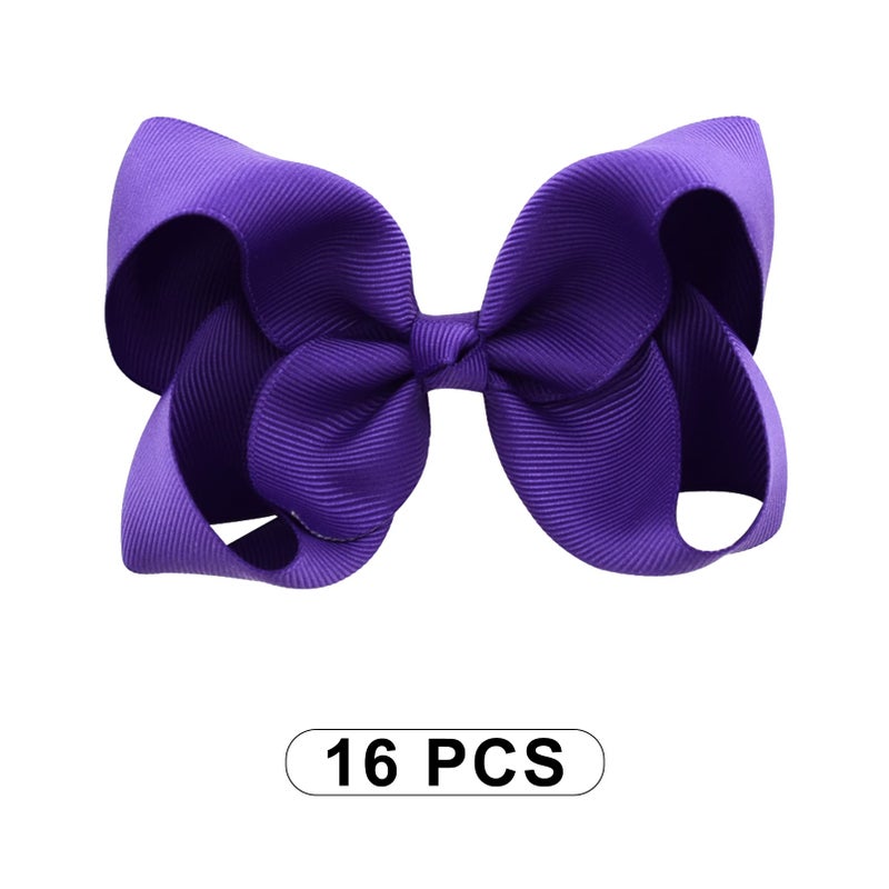 DEEKA 16 PCS 4" Hand-made Hair Bow Grosgrain Ribbon Solid Color Hair Bow Alligator Clips Hair Accessories for Little Teen Toddler Girls -Deep Purple - Image 4