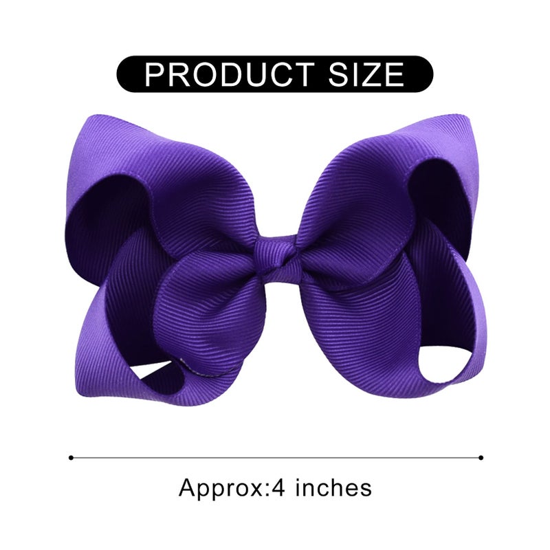 DEEKA 16 PCS 4" Hand-made Hair Bow Grosgrain Ribbon Solid Color Hair Bow Alligator Clips Hair Accessories for Little Teen Toddler Girls -Deep Purple - Image 2