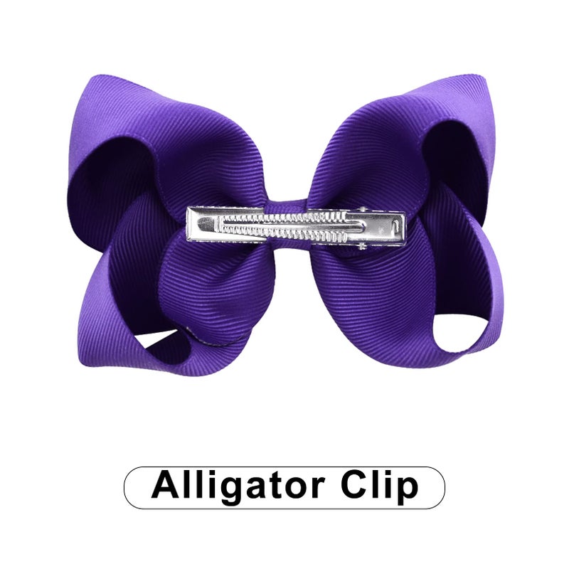 DEEKA 16 PCS 4" Hand-made Hair Bow Grosgrain Ribbon Solid Color Hair Bow Alligator Clips Hair Accessories for Little Teen Toddler Girls -Deep Purple - Image 5
