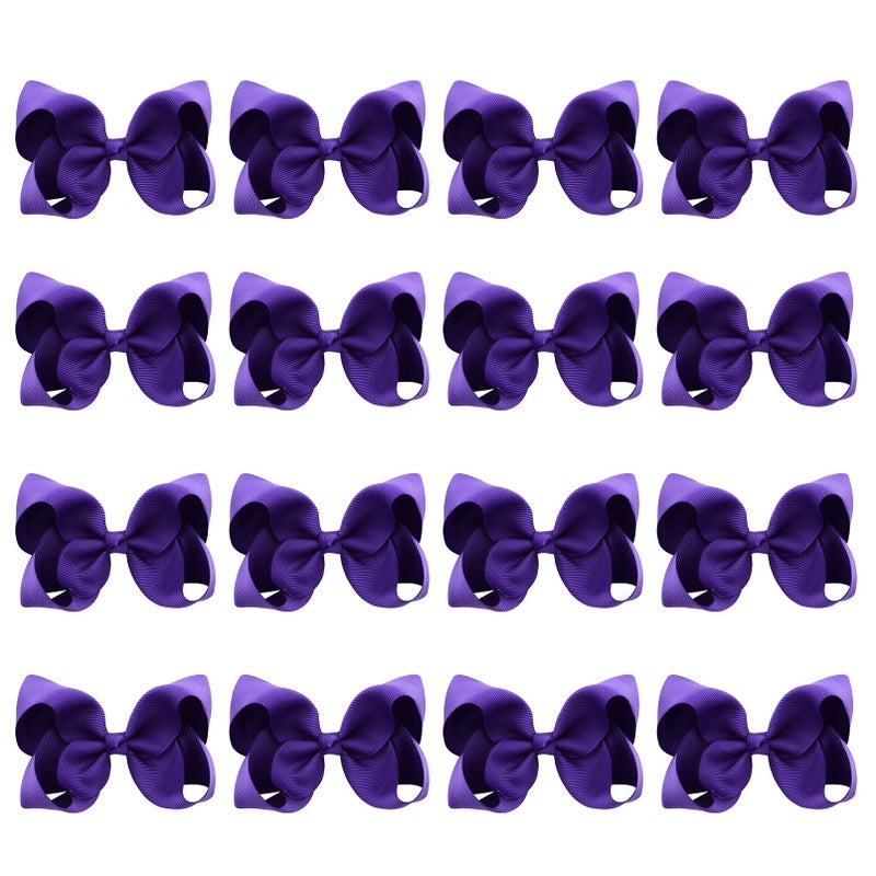 DEEKA 16 PCS 4" Hand-made Hair Bow Grosgrain Ribbon Solid Color Hair Bow Alligator Clips Hair Accessories for Little Teen Toddler Girls -Deep Purple - Image 1