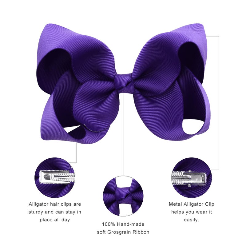 DEEKA 16 PCS 4" Hand-made Hair Bow Grosgrain Ribbon Solid Color Hair Bow Alligator Clips Hair Accessories for Little Teen Toddler Girls -Deep Purple - Image 3