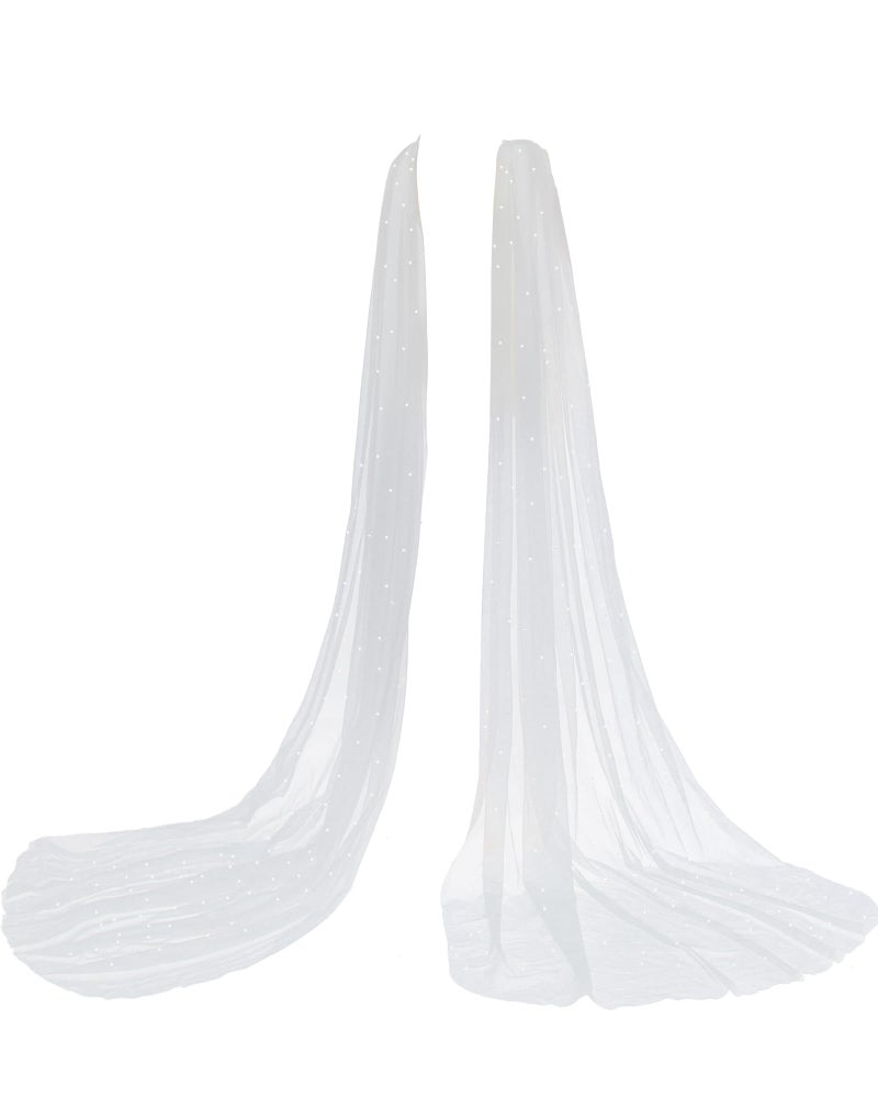 Chuarry Wedding Bridal Cape Detachable Sleeve Pearl Tulle Shawl Shoulder Capelet Veil Cloak Rhinestone Pin for Formal Dress - Image 1