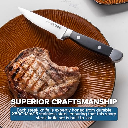 Viking Steak Knife Set, 8 Piece Stainless Steel Kitchen Knives Set with ABS Polymer Handles, Includes Wooden Gift Box, Hand Wash Only, Black - Image 5