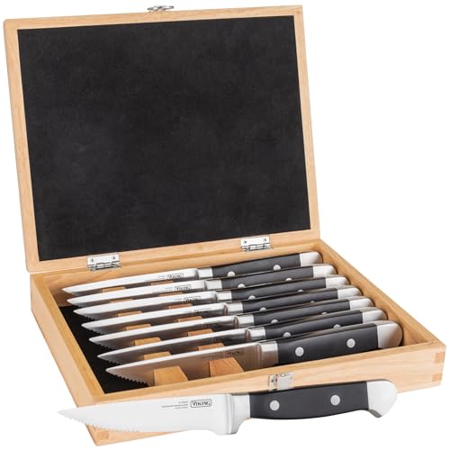 Viking Steak Knife Set, 8 Piece Stainless Steel Kitchen Knives Set with ABS Polymer Handles, Includes Wooden Gift Box, Hand Wash Only, Black - Image 1
