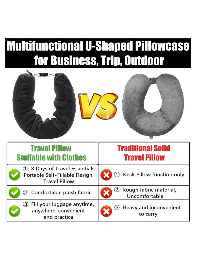 SYOSI Stuffable Travel Pillow Soft Plush Neck Pillow with Clothes Adjustable Travel Neck Pillow for Extra Luggage Fits 3 Days' Essentials for Car, Plane or Train No Filler  - Image 2