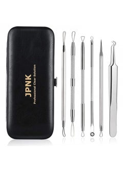 JPNK Blackhead Remover Tool Comedones Extractor Acne Removal Kit for Blemish, Whitehead Popping, 6 Pcs Zit Removing for Nose Face Tools with a Leather Bag