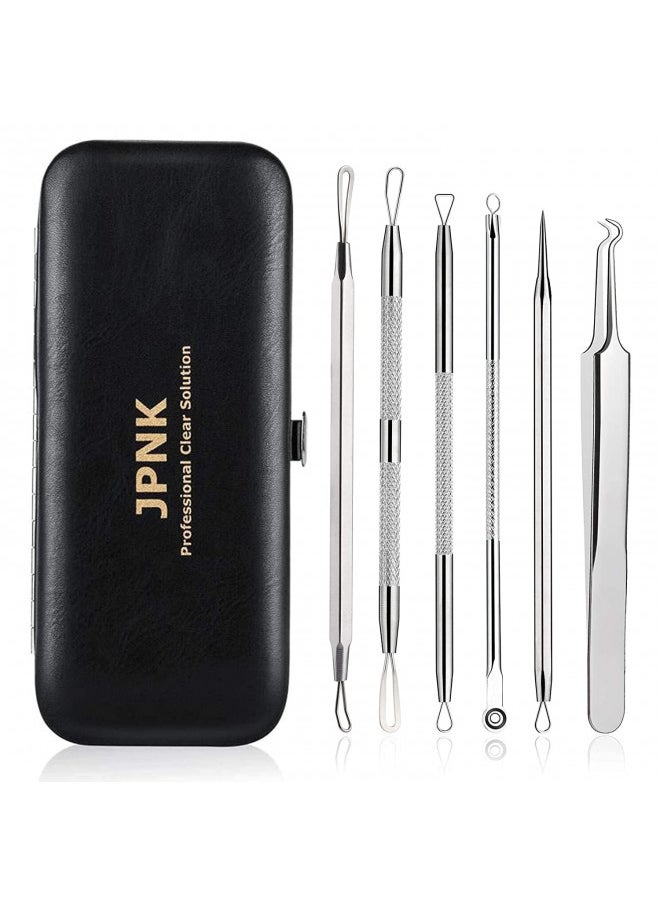 JPNK - JPNK Blackhead Remover Tool Comedones Extractor Acne Removal Kit for Blemish, Whitehead Popping, 6 Pcs Zit Removing for Nose Face Tools with a Leather Bag - Image 1