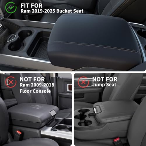 Zxiaochun Center Console Cover Compatible with 2019 2020 2021 2022 2023 2024 2025 2026 Dodge Ram 1500 2500 3500 Accessories, Armrest Lid Leather Protective Cover (Bucket seat console only) - Image 2