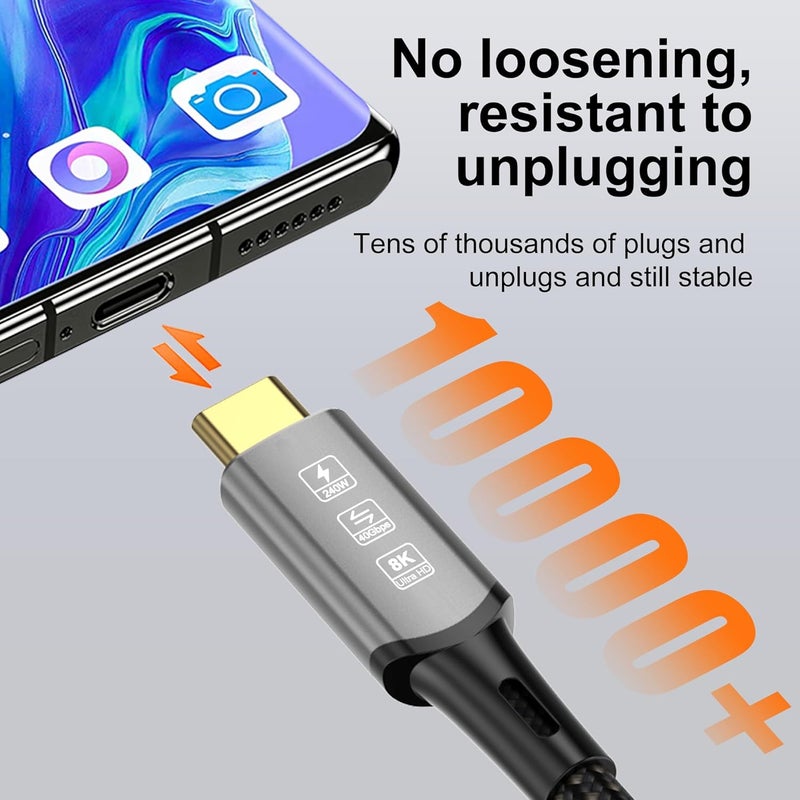 كيبل ديكون كابل تمديد USB4 Thunderbolt 4 بقدرة 240 واط، دعم لتقنية 8K، من نوع USB C، متوافق مع أجهزة MacBook M1، M2، M3 (طول الكابل: 0.5 متر أو 1.6 قدم). - Image 5