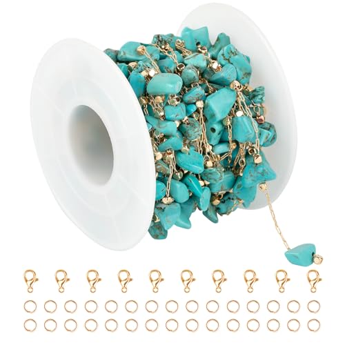 KYUNHOO 16.4 Feet/5M Gold Plated Chains for Jewelry Making Turquoise Blue Natural Stone Chain Spool Brass Necklace Jewelry Bulk for Bracelet Ankle Crafting Finding Supplies - Image 1