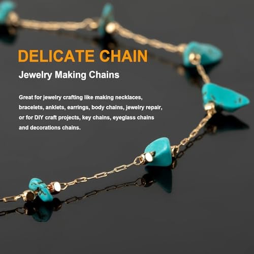 KYUNHOO 16.4 Feet/5M Gold Plated Chains for Jewelry Making Turquoise Blue Natural Stone Chain Spool Brass Necklace Jewelry Bulk for Bracelet Ankle Crafting Finding Supplies - Image 4