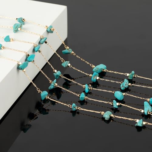 KYUNHOO 16.4 Feet/5M Gold Plated Chains for Jewelry Making Turquoise Blue Natural Stone Chain Spool Brass Necklace Jewelry Bulk for Bracelet Ankle Crafting Finding Supplies - Image 5