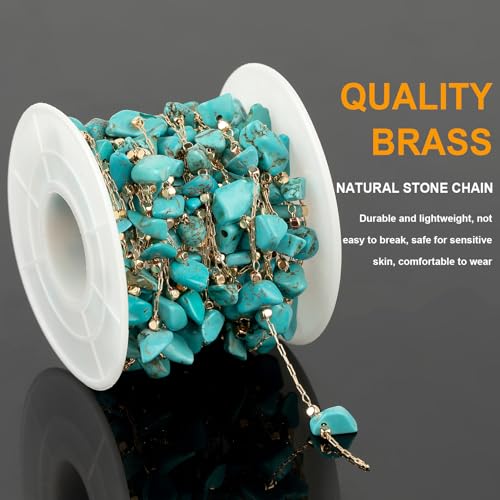 KYUNHOO 16.4 Feet/5M Gold Plated Chains for Jewelry Making Turquoise Blue Natural Stone Chain Spool Brass Necklace Jewelry Bulk for Bracelet Ankle Crafting Finding Supplies - Image 3