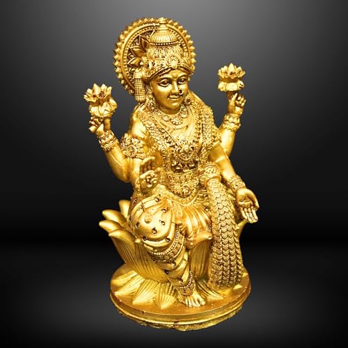 NEEANN Goddess Lakshmi Laxmi Devi MATA Idol - 4.5 Inches Polystone Material Murti - Colour - Brass, Silver – Perfect Statue for Car Dashboard, Home, and Office Decor Indian God Small Size (Brass) - Image 3