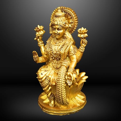 NEEANN Goddess Lakshmi Laxmi Devi MATA Idol - 4.5 Inches Polystone Material Murti - Colour - Brass, Silver – Perfect Statue for Car Dashboard, Home, and Office Decor Indian God Small Size (Brass) - Image 4