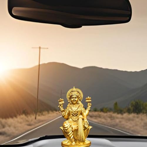 NEEANN Goddess Lakshmi Laxmi Devi MATA Idol - 4.5 Inches Polystone Material Murti - Colour - Brass, Silver – Perfect Statue for Car Dashboard, Home, and Office Decor Indian God Small Size (Brass) - Image 5