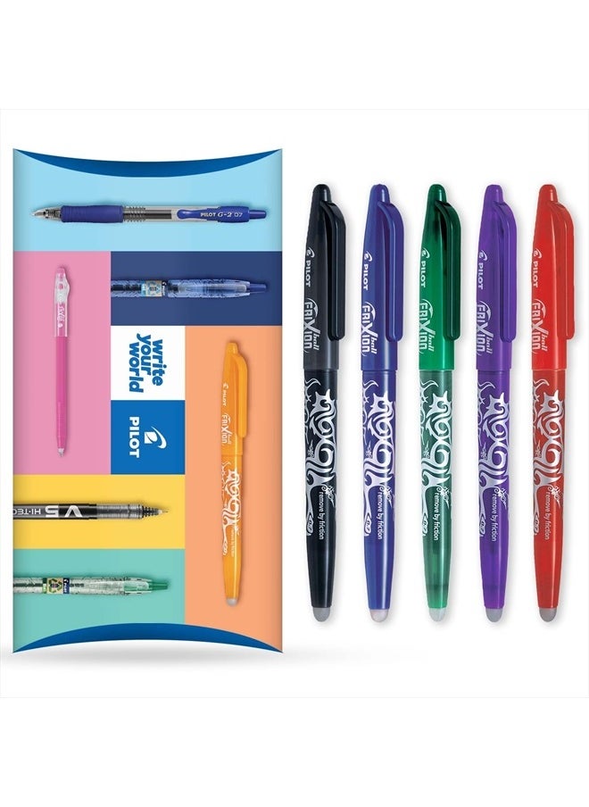 Frixion Heat/Friction Erasable Rollerball Pen FR7 - Medium Line 0.7mm Tip Nib - Essential Wallet Pack of 5 - Black, Blue, Red, Green & Violet