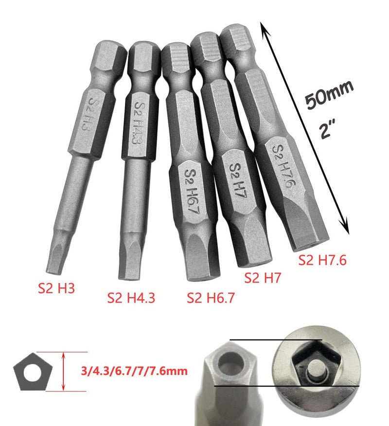 Saipe 10 Pieces Magnetic Pentagon Head Screwdriver Bits Set 1/4 Inch Hex Shank Security Tamper Proof Pentagonal Drive Bit Five-sided Figure Screw Driver Drill Bit for Electric Hand Screwdrivers, 50mm - Image 5