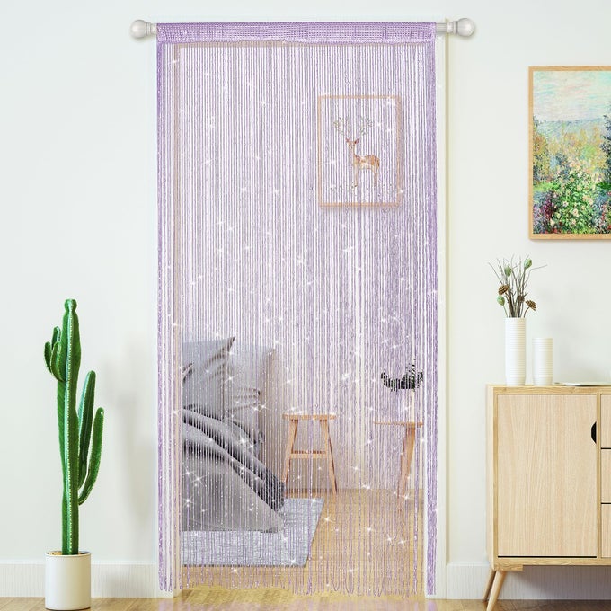 STRING CURTAINS FOR DOORWAYS GLITTER BEADED CURTAINS DOOR SPARKLE BEADS CURTAIN OPEN CLOSET LAUNDRY HANGING HIPPIE GLISTEN BEADS WINDOW GIRLS PANEL PURPLE 3979 IN