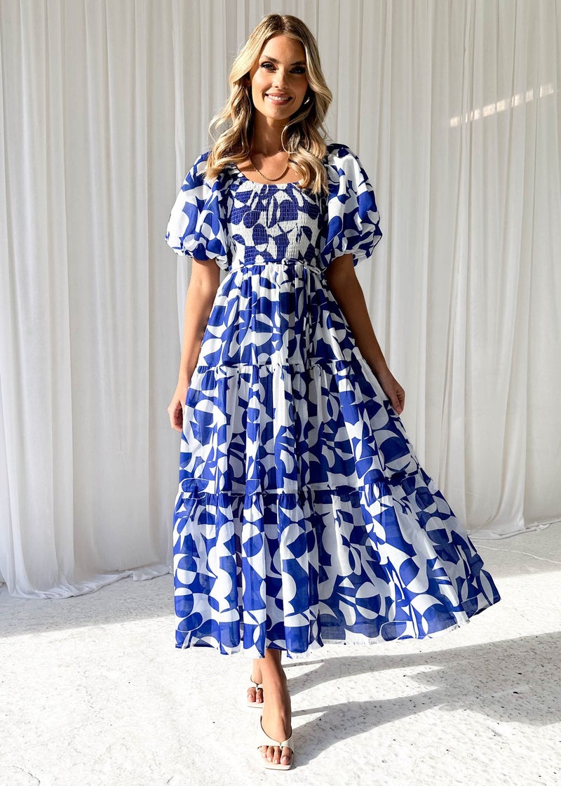 2026 Spring/Summer Elegant Printed Off-Shoulder Puff Sleeve Fashionable Dress - Image 1