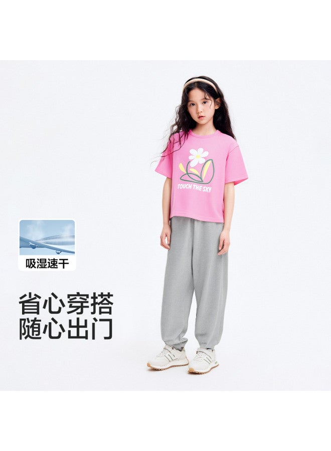 Balabala Quick-dry Girls' Summer Set - 2-piece Printed Top & Knit Mosquito-repellent Pants For Big Kids, Trendy Sportswear - Image 2