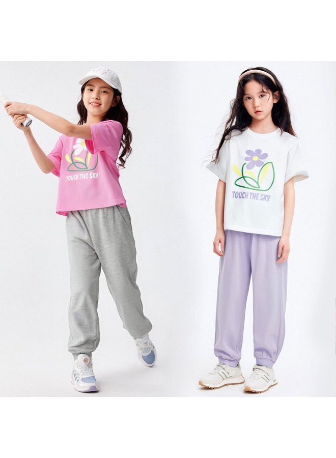 Balabala Quick-dry Girls' Summer Set - 2-piece Printed Top & Knit Mosquito-repellent Pants For Big Kids, Trendy Sportswear - Image 4