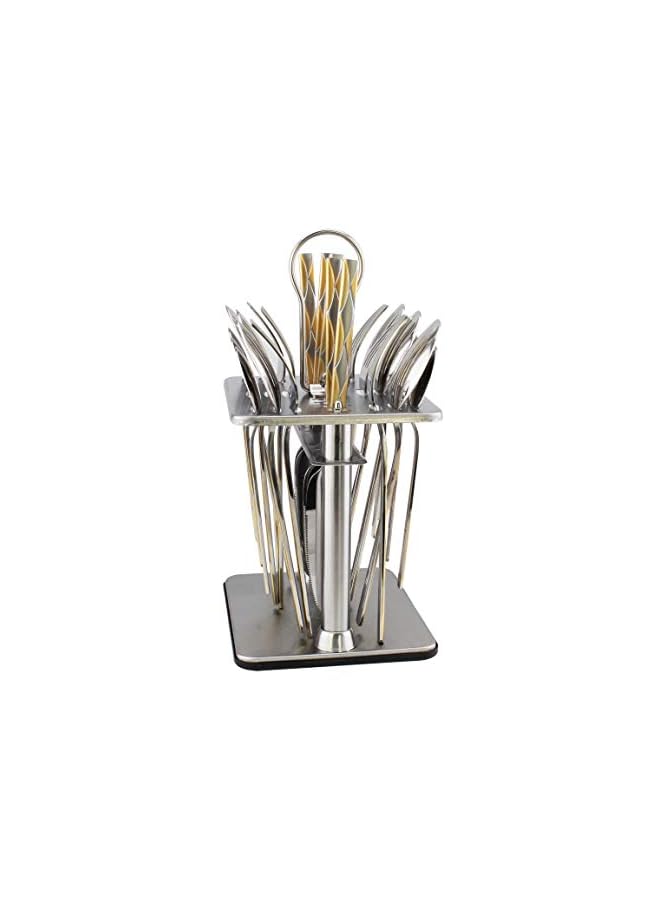 Berger 24 piece silverware flatware cutlery set with square stand, stainless steel includes 6 knife, fork, tea spoon, dinner mirror polished, dishwasher safe - Image 2