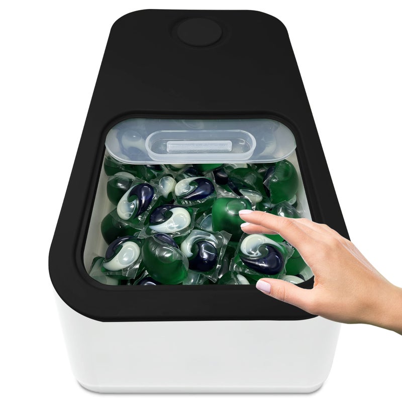 Skywin Skywin TidyFriend Large Laundry Pods Container with Slide Black Lid Laundry Pod Holder 15 x 87 x 45 In Holds 11 Pounds OR 120150 Pods Laundry Pod Container Dishwasher Pods Container Black 