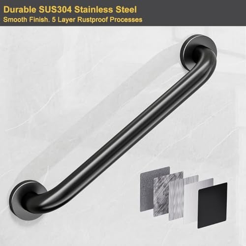 FANHAO 2 Pack Shower Grab Bar 16 Inch Stainless Steel Bathroom Grab Bar Handicap Bars Heavy Duty Shower Handle Bath Handle Safety Bars for Seniors Elderly or Handicapped Matte Black - Image 3