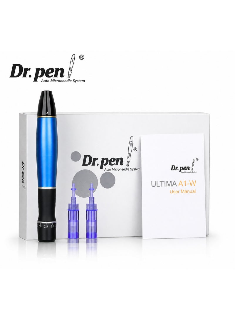Dr.pen Dr. Pen Ultima A1 Electric Microneedling Pen – Collagen Stimulation & Skin Rejuvenation, Helps Reduce Acne Scars & Fine Lines, Facial Skin Care Device for Home & Professional Use, Blue/Black - Image 1