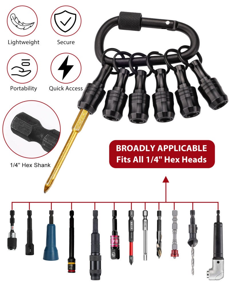 Katerk 1/4inch Hex Shank Aluminum Alloy Screwdriver Bits Holder Extension Bar Drill Screw Adapter Change Keychain Portable（ with black metal fastener ） - Image 5