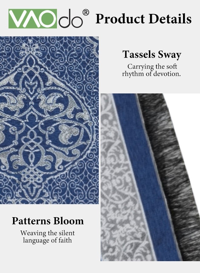 فاو دو 2 قطعة سجادة صلاة إسلامية مع مسبحة، سجادة صلاة محمولة للسفر، سجادة صلاة إسلامية، سجادة صلاة كبيرة ناعمة للرجال والنساء، زرقاء - Image 3