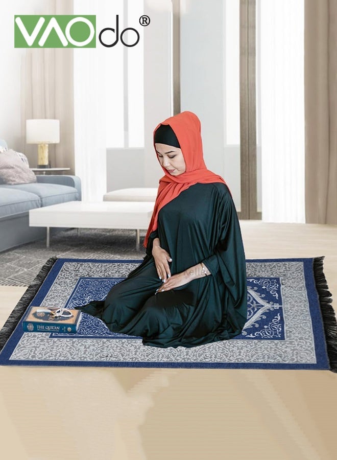 فاو دو 2 قطعة سجادة صلاة إسلامية مع مسبحة، سجادة صلاة محمولة للسفر، سجادة صلاة إسلامية، سجادة صلاة كبيرة ناعمة للرجال والنساء، زرقاء - Image 5