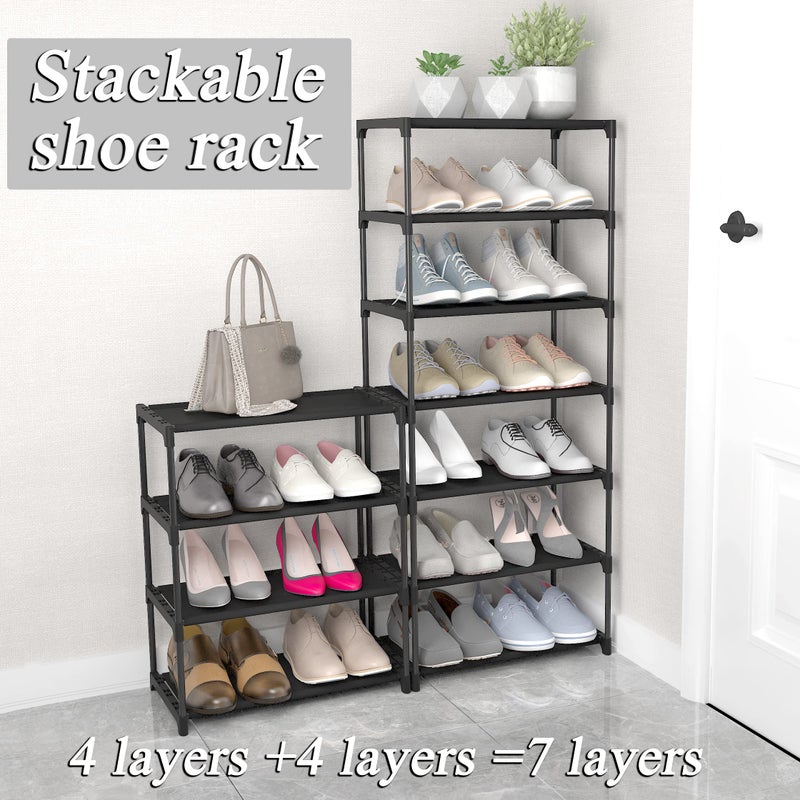 Hockmez 4-Tier Small Shoe Rack .Stackable Shoe Shelf Storage Organizer for Entryway Hallway Closet Bathroom Living Room (Black) - Image 2