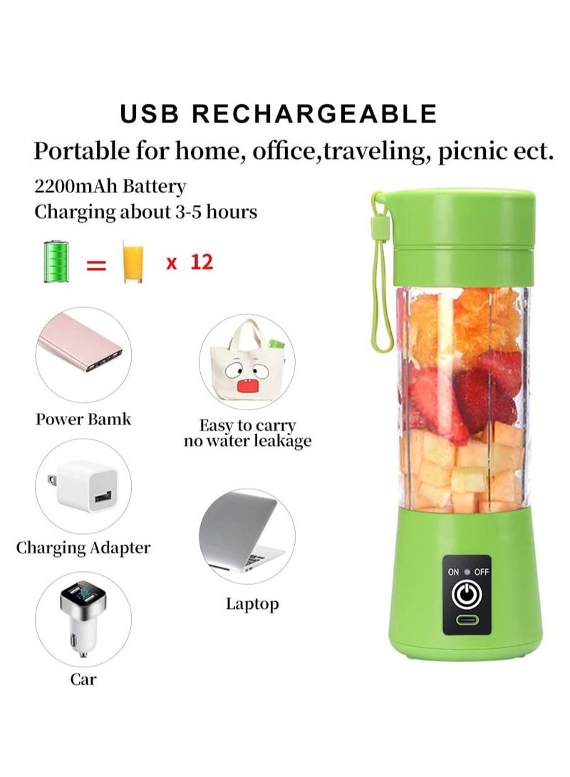 Portable Blender Cup,Electric USB Juicer Blender,Mini Blender Portable Blender For Shakes and Smoothies, Juice,380ml, Six Blades Great for Mixing,Green  - Image 3