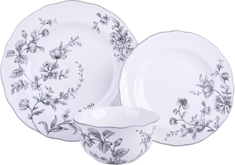 222 Fifth Bellamy Black 12Piece Porcelain Dinnerware Set  Service for 4 Dinner Plates Salad Plates  Cereal Bowls Durable Porcelain for Daily Dining  Entertainment Microwave  Dishwasher Safe - Image 2