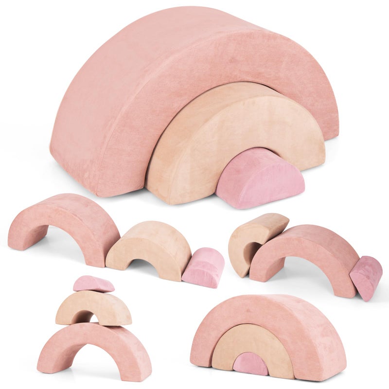 INFANS Climbing Toys for Toddlers 3pc Foam Climbing Blocks Rainbow Shaped Indoor Play Set Soft Equipment Modulars Rainbow Crawling Tunnel Playroom Couch for Children Playroom Baby Pink - Image 3