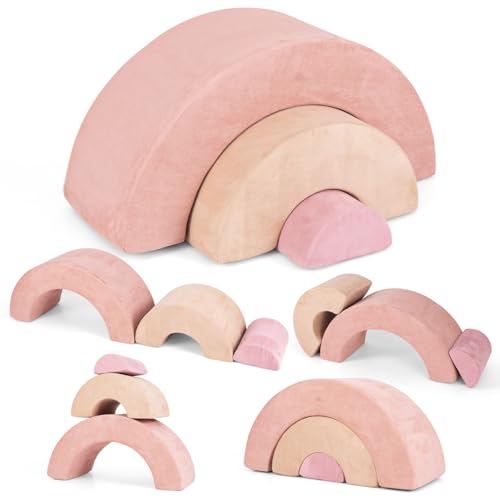 INFANS Climbing Toys for Toddlers 3pc Foam Climbing Blocks Rainbow Shaped Indoor Play Set Soft Equipment Modulars Rainbow Crawling Tunnel Playroom Couch for Children Playroom Baby Pink - Image 1