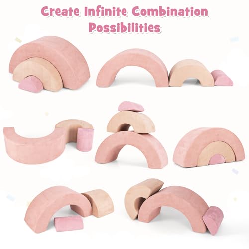 INFANS Climbing Toys for Toddlers 3pc Foam Climbing Blocks Rainbow Shaped Indoor Play Set Soft Equipment Modulars Rainbow Crawling Tunnel Playroom Couch for Children Playroom Baby Pink - Image 5