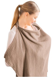 Generic Muslin Nursing Cover for Baby Breastfeeding, Breathable All Cotton Breastfeeding Cover with Rigid Hoop for Mother Nursing Apron, Multi-use (Brown)  - Image 1