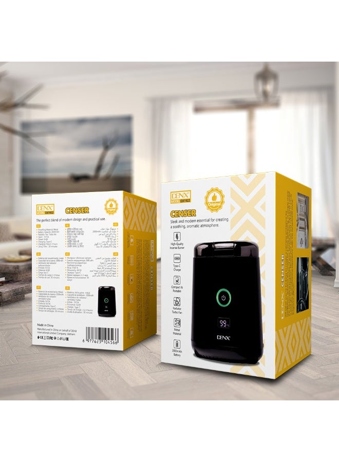 Denx "DENX DX1922 Portable Smart Electronic Censer – High-Quality Incense Burner with Built-in Turbo Fan, 2000mAh Rechargeable Battery, Type-C Fast Charging, Elegant Metal Design, Compact & Lightweight for Home, Office, or Car Use" - Image 5