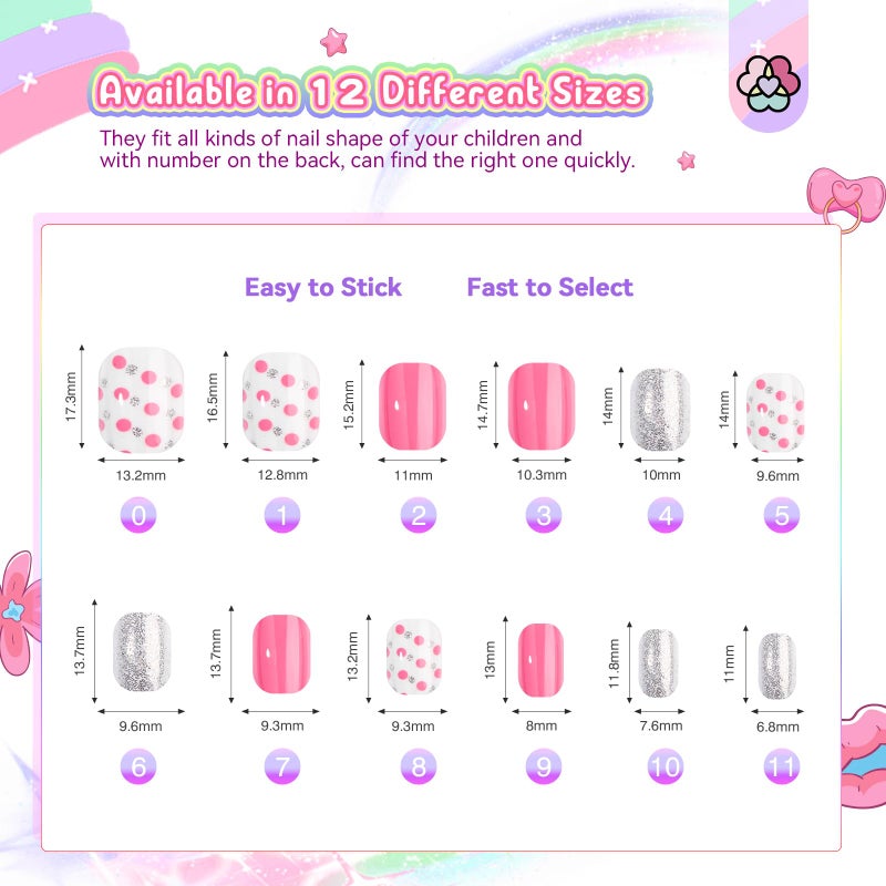 SAVILAND 168Pcs 7 Pack Press on Nails for Kids Children Fake Nails Stick on Nails Pre-glue Full Cover Glitter Gradient Color Star Short Acrylic Nail Tips Nail Art Christmas Easter Gifts for 8-12 Year - Image 5