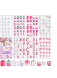 Saviland SAVILAND 168Pcs 7 Pack Press on Nails for Kids Children Fake Nails Stick on Nails Pre-glue Full Cover Glitter Gradient Color Star Short Acrylic Nail Tips Nail Art Gifts for 8-12 Year Old Kids Girls  - Image 1