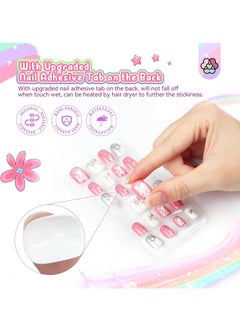 Saviland SAVILAND 168Pcs 7 Pack Press on Nails for Kids Children Fake Nails Stick on Nails Pre-glue Full Cover Glitter Gradient Color Star Short Acrylic Nail Tips Nail Art Gifts for 8-12 Year Old Kids Girls  - Image 3