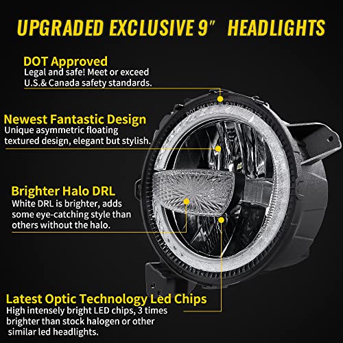 RAMJET4X4 DOT 9 Inch LED Headlights Headlamps Assembly Compatible with 2018-2025 Jeep Wrangler JL JLU Gladiator JT, Hi/Lo Beam with DRL - Image 2