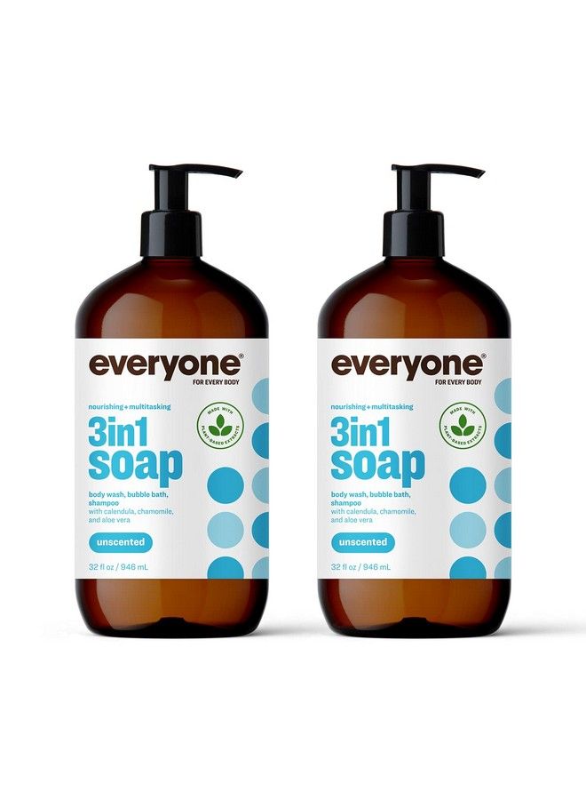 Everyone 3In1 Soap Body Wash Bubble Bath Shampoo 32 Ounce (Pack Of 2) Unscented Coconut Cleanser With Plant Extracts And Pure Essential Oils - Image 2